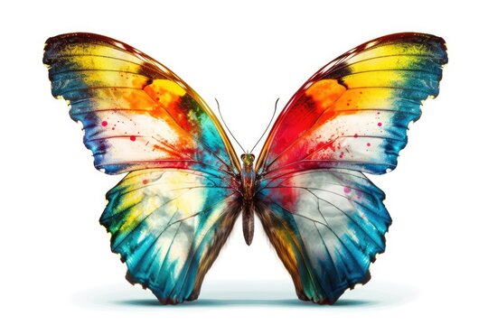 multicolored butterfly for design. isolated on white background. Generative AI