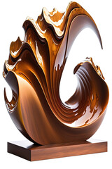 Beautiful polished abstract sculpture in cherry wood of an ocean wave. Isolated on a transparent background. Created using Generative AI.