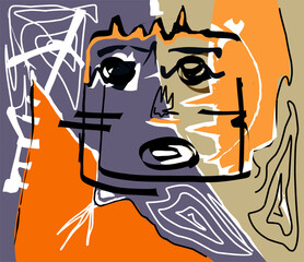 Contemporary abstract face in one line art style