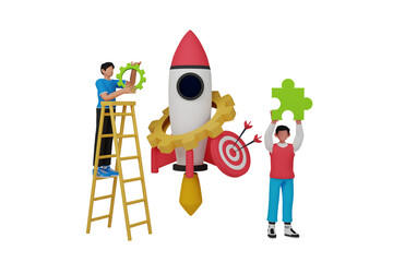 3d Startup. icon isolated on white background. 3d rendering illustration