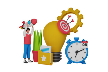 3d Startup. icon isolated on white background. 3d rendering illustration