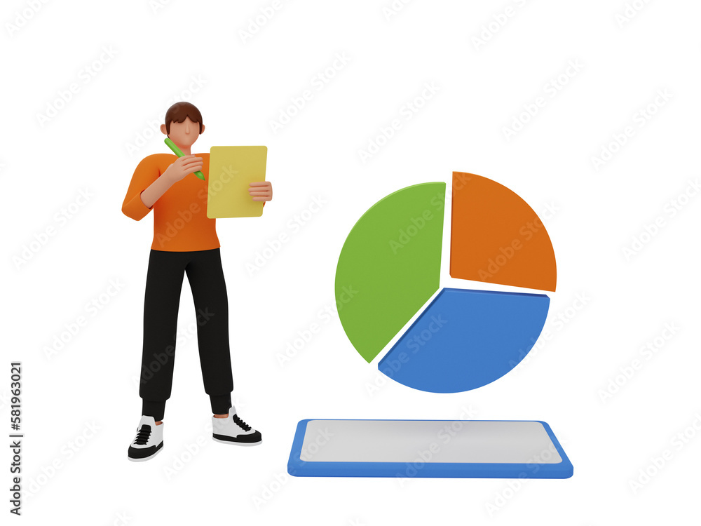 Poster character people working with data visualization. man analyzing tables, graphs and graphs on busines