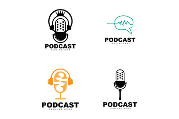 Podcast Logo, Vector, Headset and Chat, Simple Vintage Microphone Design