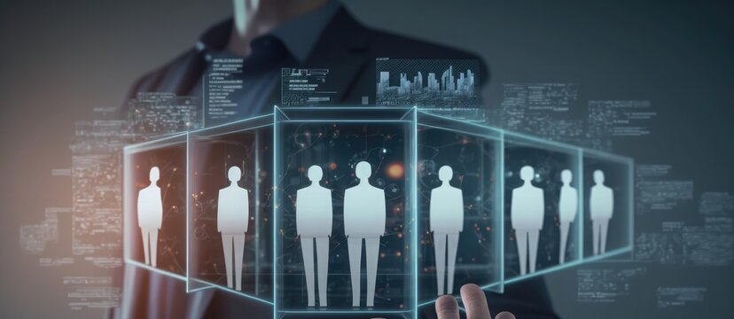 Business people touching on screen to target customer, Human resources management and recruitment business process concept with HR manager selecting candidate for hiring