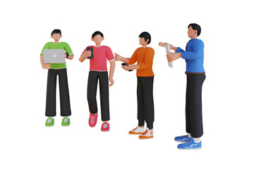 Obraz premium Happy business team, colleagues rejoicing success, achievement, victory, progress at work together. Good successful teamwork concept. 3D Cartoon Character. 3D Illustration