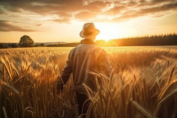 sun and a man in a wheat field. Generative AI