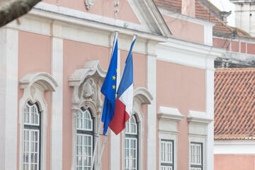 Flag of the European Union and France at the Embassy of France