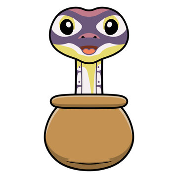 Cute banana pastel ball python cartoon inside the sack