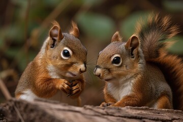 Naklejka na ściany i meble two adorable squirrel couples. Generative AI