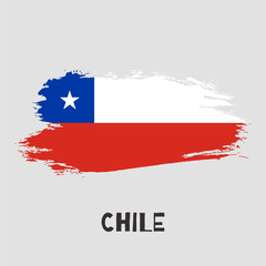 Chile vector watercolor national country flag icon. Hand drawn illustration with dry brush stain, stroke, spots isolated on gray background. Painted grunge style texture for posters, banner design - 581964620