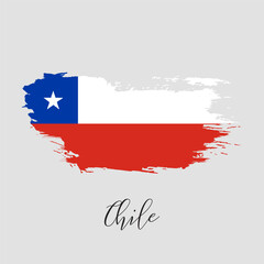 Chile vector watercolor national country flag icon. Hand drawn illustration with dry brush stain, stroke, spots isolated on gray background. Painted grunge style texture for posters, banner design - 581964621
