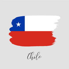 Chile vector watercolor national country flag icon. Hand drawn illustration with dry brush stain, stroke, spots isolated on gray background. Painted grunge style texture for posters, banner design - 581964622