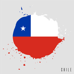 Chile vector watercolor national country flag icon. Hand drawn illustration with dry brush stain, stroke, spots isolated on gray background. Painted grunge style texture for posters, banner design - 581964629