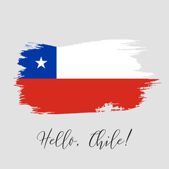Chile vector watercolor national country flag icon. Hand drawn illustration with dry brush stain, stroke, spots isolated on gray background. Painted grunge style texture for posters, banner design - 581964632
