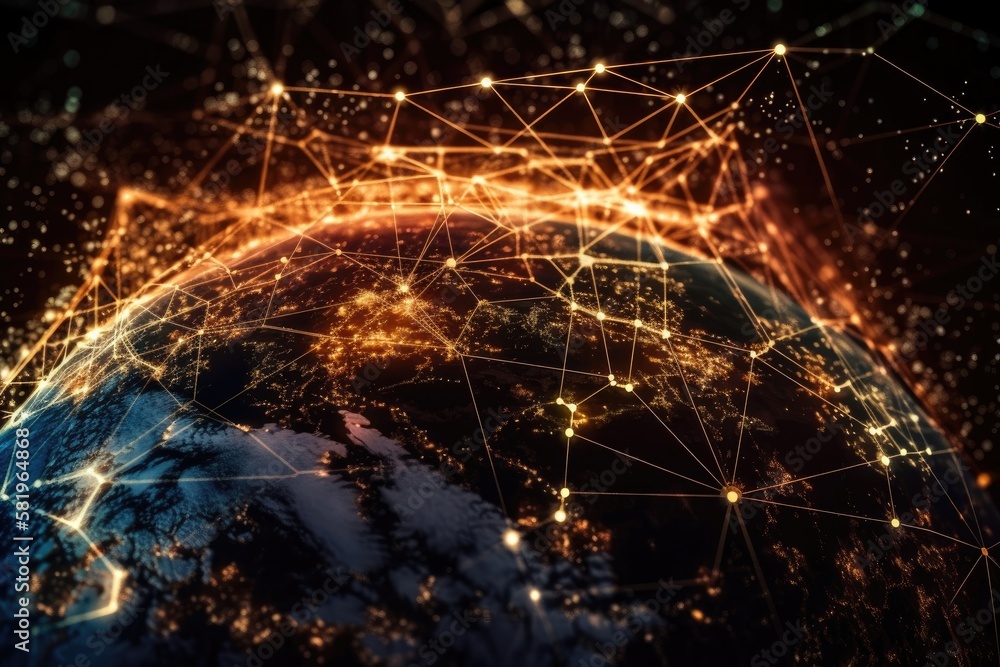 Aufkleber internet and communication technologies are used globally for business. bitcoin, blockchain, and the