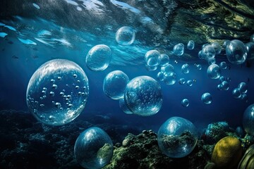 water bubbles and underwater bubbles. Maldives. Generative AI