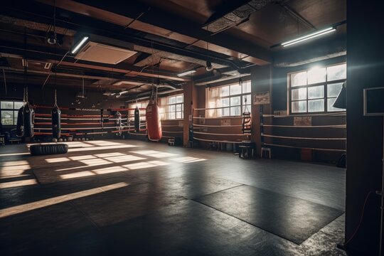photo of boxing space in sporty gym indoors. Generative AI
