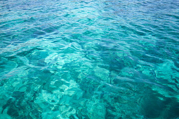 Turquoise crystal clear transparent ocean surface textures