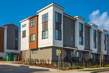 New residential townhouses. Modern apartment buildings in Canada. Modern complex of apartment buildings