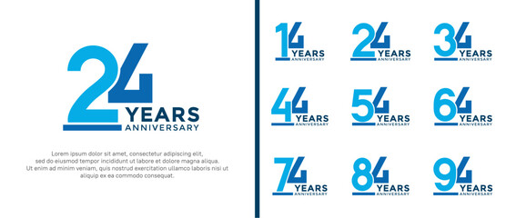 set of anniversary logo style blue color on white background for celebration