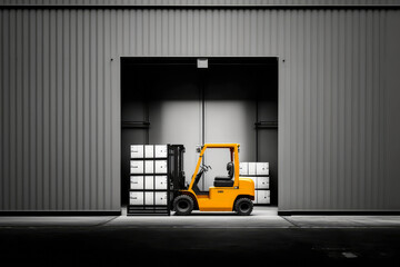 Minimalistic Image of a Forklift in a Warehouse, generative ai