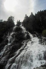 The base of one of Canada's tallest waterfalls - Della Falls, Strathcona Provincial Park, Vancouver Island, BC, Canada