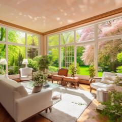 Fototapeta premium Spring living room created with generative AI