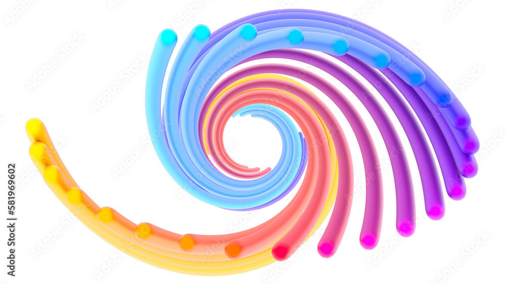 Poster rainbow abstract twisted shape. bright curl, artistic spiral. abstract element for design. 3d render