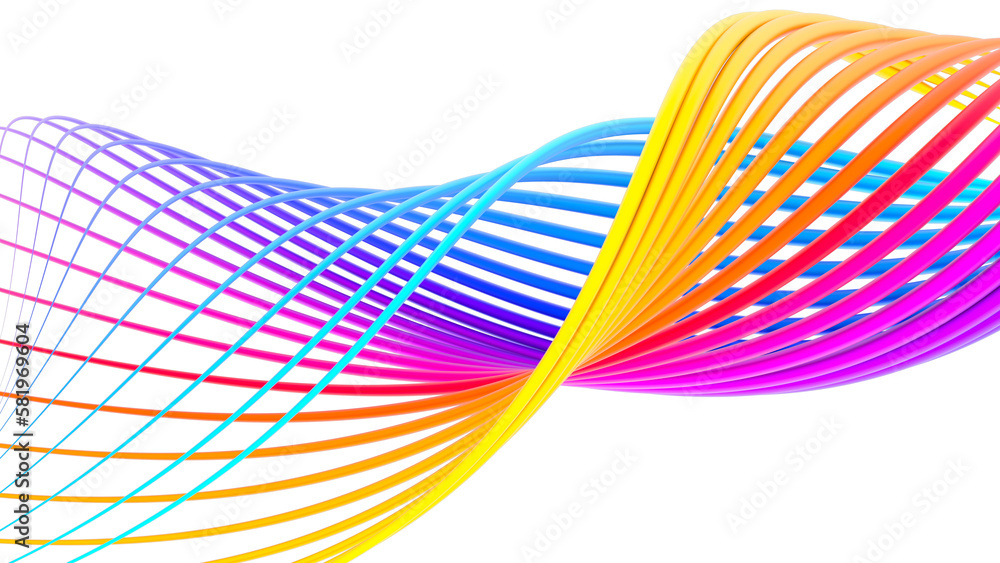 Poster rainbow abstract twisted shape. bright curl, artistic spiral. abstract element for design. 3d render