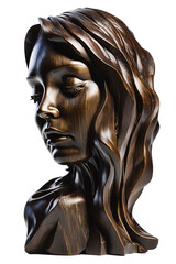 Fototapeta na wymiar Abstract polished wood sculpture of woman's face. Isolated on transparent background. Created using Generative AI.
