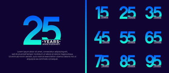 set of anniversary logo style blue and white color on dark blue background for special moment