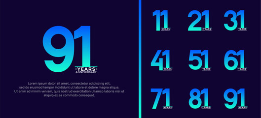 set of anniversary logo style blue and white color on dark blue background for special moment