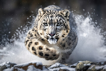 Fototapeta na wymiar Snow Leopard - Large Rare Cats In Natural Environement - Generative AI