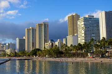 High-rise hotels rise above Honolulu's famous Waikiki neighborhood