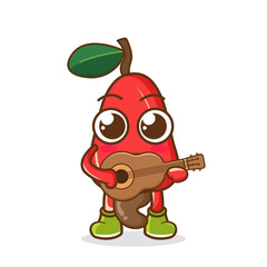 vector illustration of cashew apple mascot or character playing guitar