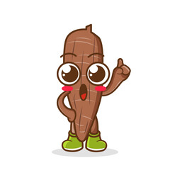Cartoon Illustration of a Happy cassava Pointing Up With Finger