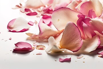 Close up Illustration of rose petals on white background, Generative AI