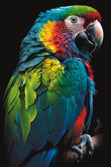 Obraz premium Colorful parrot on black background. isolated. Generative AI