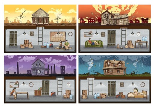 Underground Bunker Illustrations Set