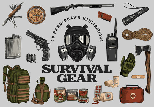 Preppers & Survivalist Clipart Illustration Set