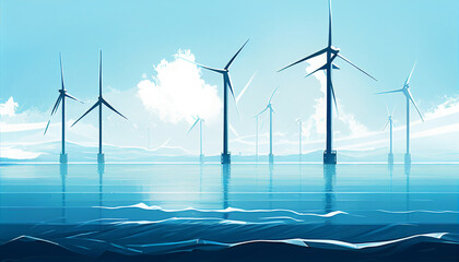 Wind farm. Flat Art Generative Ai. V1