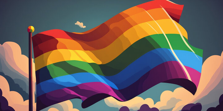 Gay Pride Flag of the LGBTQ Community. Generative Ai. Flat art illustration.