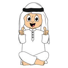 cute moslem boy cartoon illustration