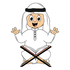 cute moslem boy cartoon illustration