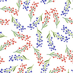 Floral blossom seamless pattern. Trendy field small flower vector texture. Blooming botanical motifs scattered random. Ditsy print. Hand drawing different wild meadow flowers on white background