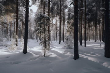 Naklejka premium snow covered trees in the forest Generative AI, 