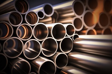 conceptual image of steel and copper pipes, generative AI