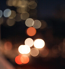 Night, bokeh and texture of creative light in city for glow, glitter and pattern on blurred...