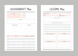 Lesson Plan and Assignment Plan Planner. Study planner. vector. note.