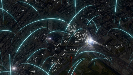 A cyber city where rays fly